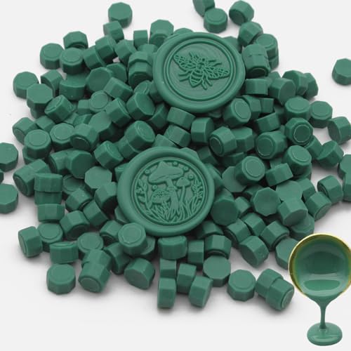 250pcs Wax Seal Beads Dark Green, Andotopee Premium Sealing Wax Beads for Stamp Seals, Octagon Seal Stamp Pellets Refill Pack for Wedding Invitation, Letter Envelope, Scrapbook DIY Crafts - color: Dark Green