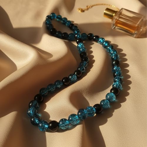 DandS ltd Crackle Lampwork Glass Beads for Jewelry Making, Blue Black, Vibrant DIY Bracelets, Necklaces, Earrings, Beading Supplies & Craft Kits for Handmade Jewelry, 80pcs 0.39 inch (10mm), #J215-10 - color: Blue Black