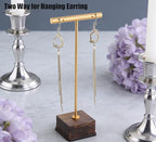3 Pack Earring Display Stand, Golden Metal Earring T Bar Stand, Jewelry Towers with Wooden Square Base, Earring Hanging Holder for Jewelry Organizer Display