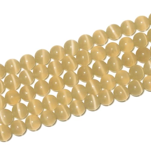 100pcs Champagne Cat Eye Beads 8mm Round Semi Precious Stone Hole Size 1mm DIY Charm Spacer Beading Smooth Gemstone Loose Beads for Jewelry Making Bracelets Necklaces Earrings Crafting - color: Champagne
