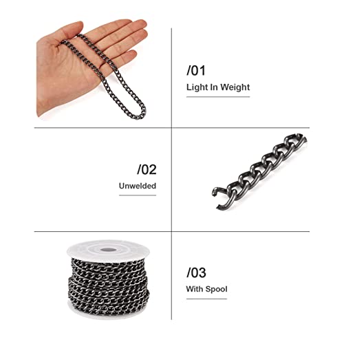 Craftdady 16.4 ft Aluminum Curb Chain Link 8x5mm Twisted Unwelded Oval Cross Chain Link Necklace Chain with Spool for Bracelet Tassel DIY Crafts Jewelry Making - color: Black, 8x5mm