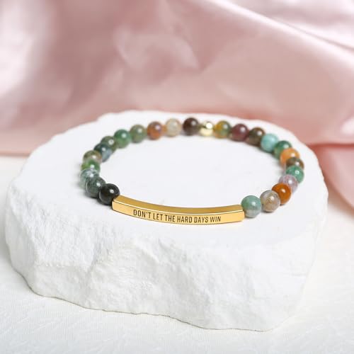 INSYOHO Dont Let the Hard Days Win Bracelet – Inspirational Healing Crystal Bracelet for Women & Men, Agate & Amethyst Beaded Adjustable, Motivational Gift for Stress Relief & Positivity - color: Green