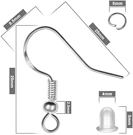 925 Sterling Silver Earring Hooks, 750PCS Earring Hooks Kit 250PCS/125Pairs Gold & Silver Hypoallergenic Earring Hooks with 250PCS Open Jump Rings and 250PCS Rubber Earring Backs for Jewelry Making - size: 750pcs-gold&silver