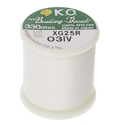 KO Nylon Beading Thread, Ivory Color, Japanese Pre-Waxed 100% Nylon, 330TEX, Tangle Resistant Knotting Cords, 50m /55 yds Spool, Use for Seed Bead Projects, Loom Work & Bead Weaving - color: IVORY