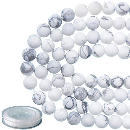 8mm Natural Matte White Howlite Round Gemstone Frosted 100Pcs Bulk Loose Beads for Jewelry Making with Stretch Beading Cord LPBeads - color: Unpolished Howlite, size: 8mm