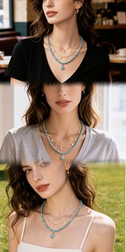 Plumiss Boho Handmade Natural Jasper Stone Beaded Crystal Mixed Strand Short Necklace for Women Girl - color: Amazonite Charm