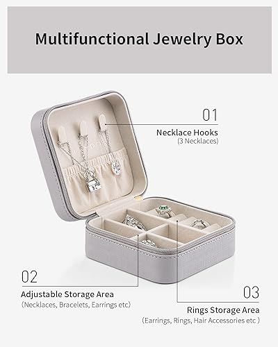 VLANDO Travel Jewelry Box, Small Jewelry Travel Organizer Case for Girls Women - Grey - color: I.Grey