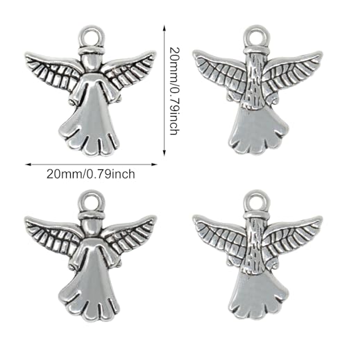 Honbay 60PCS Antique Silver Angel Pendants Guardian Charms Alloy Religious Pendant Cute Tiny Beads for Keychains Earrings Bracelets Necklaces Jewelry Making and DIY Crafts - size: Small