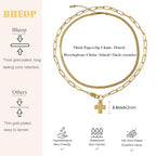 Bheop Chunky Cross Necklace for Women Trendy 14K Gold Silver Layered Statement Cross Pendant Charm Necklace Waterproof Paperclip Herringbone Snake Choker Chain Christian Jewelry Set Gift Non Tarnish - style: GD-2PCS/0.8 inch Cross+Herringbone Necklace