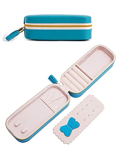 BONNY DODO Small Travel Jewelry Organizers Box for women with PU Leather Portable Mini Jewelry Case with compartments for Necklace Rings Earrings,Luxury Giftable boxes. (Blue green, S) - color: Blue green, size: S