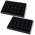 2-Pack 24 Grids Stackable Jewelry Tray Organizers with Removable Dividers – Velvet-Lined Display Trays for Earrings, Necklaces, Bracelets, Rings – Black