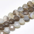Fashewelry 13pcs Faceted Heart Natural Gray Agate Stone Beads Tumbled Chakra Gemstone Beads Crystal Healing Drilled Loose Beads for Earring Bracelet Necklace Jewelry Making - color: Gray Agate, 14.5-15x15-15.5mm