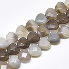 Fashewelry 13pcs Faceted Heart Natural Gray Agate Stone Beads Tumbled Chakra Gemstone Beads Crystal Healing Drilled Loose Beads for Earring Bracelet Necklace Jewelry Making - color: Gray Agate, 14.5-15x15-15.5mm