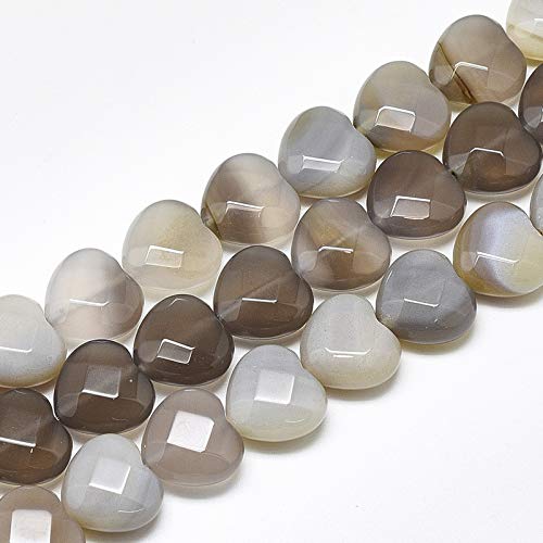 Fashewelry 13pcs Faceted Heart Natural Gray Agate Stone Beads Tumbled Chakra Gemstone Beads Crystal Healing Drilled Loose Beads for Earring Bracelet Necklace Jewelry Making - color: Gray Agate, 14.5-15x15-15.5mm