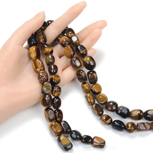 Adabele 15 Inch Natural Golden Yellow Tigers Eye Gemstone Tumbled Round Nugget Loose Beads 10mm-13mm Gem Stone Spacer for Craft Jewelry Making GZ4-11 - color: Tiger's Eye Stone, size: 15 Inch/1 Strand