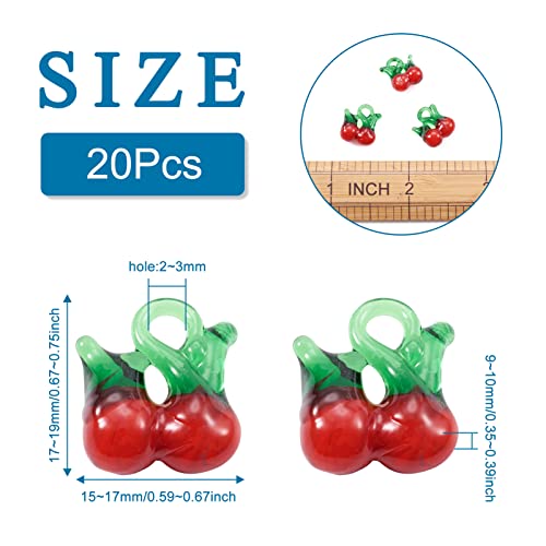 FASHEWELRY 20Pcs Handmade Cherry Lampwork Glass Pendants 3D Red Fruits Glass Charms for DIY Jewelry Project Making - color: Cherry