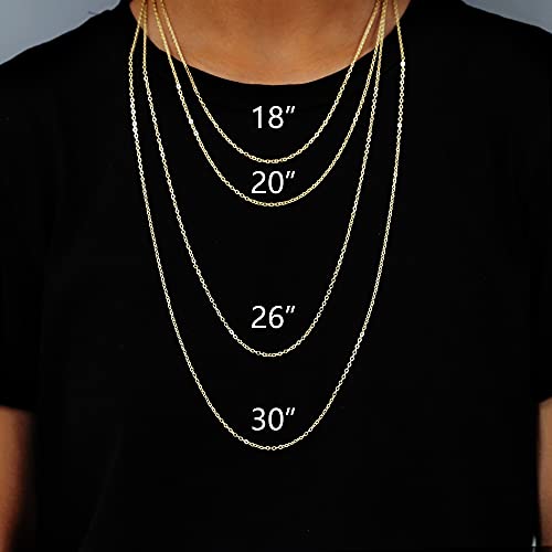 Wholesale 12 PCS 14K Real Gold Plated Solid Brass Thin O Chain Necklace 1 MM Finished Chain Bulk for Jewelry Making, Size 16" + 2" Extender