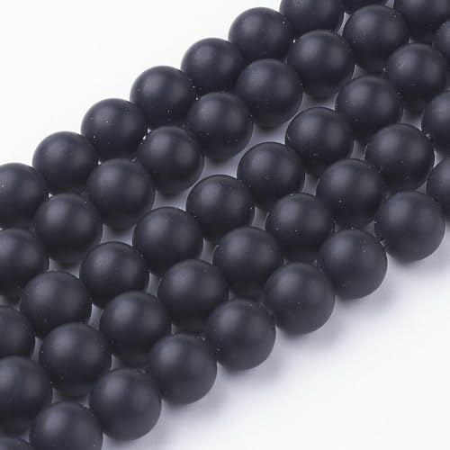 45Pcs Natural Black Agate Bead 8mm Round Natural Gemstone Beads Frosted Spacer Loose Bead for DIY Craft Bracelet Necklace Earrings Jewelry Making Supplies - color: Natural Black Agate-Frosted