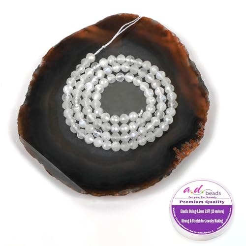 AD Beads Natural Gemstone Diamond-Cut Micro-Faceted 4mm Small Round DIY Necklace Bracelet Jewelry Making Beads (Moon Stone) - color: Moon stone
