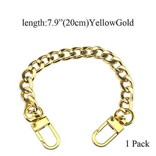 HAHIYO Purse Chain Strap 7.9 inches Yellow Gold for Shoulder Cross Body Sling Purse Handbag Clutch Replacement Comfortable Flat 0.4" Wide Enough 2.4mm Extra Thick Metal 1 Pack - size: Yellow Gold 7.9 inches