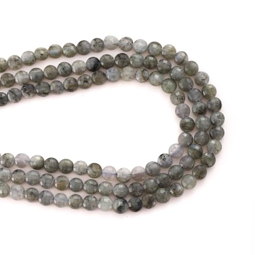 6mm Faceted Natural White Labradorite Stone Beads Coin Disc Gemstone Spacer Beads for Jewelry Making DIY Bracelet Necklace - color: White Labradorite