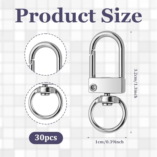 JJUNW 30 Pcs Metal Lobster Claw Clasp, Swivel Snap Key Chain Clip Hooks, Keychain Hooks for Keychain Making DIY Crafts Lanyard Making Pet Collar(Silver) - color: Silver