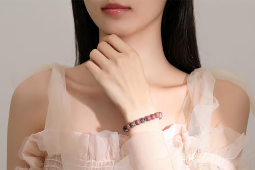 MAIBAOTA Healing Crystal Bracelet for Women Men, 8/4 mm Natural Stone Beaded Bracelets, Jewelry Birthday Gifts, Round Gemstones Stretch Bracelets - color: Red-Rhodonite, size: 8 mm