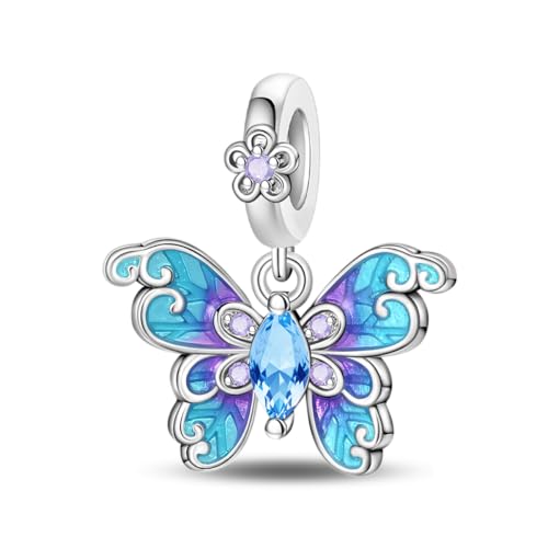 Cross Charms For Bracelets, Sterling Silver Butterfly Charms For Pandora Bracelets, Dangle Pendants & Bead Charm For DIY Jewelry - color: Fantasy Butterfly