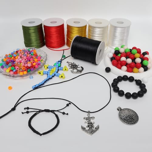 LUSTEMBER 2 mm x 330 Feet Satin Nylon Cord, Silky Smooth Nylon String for Jewelry Making Bracelet Necklaces Beading Thread Rattail Macrame Kumihimo Chinese Knot Craft - size: Black