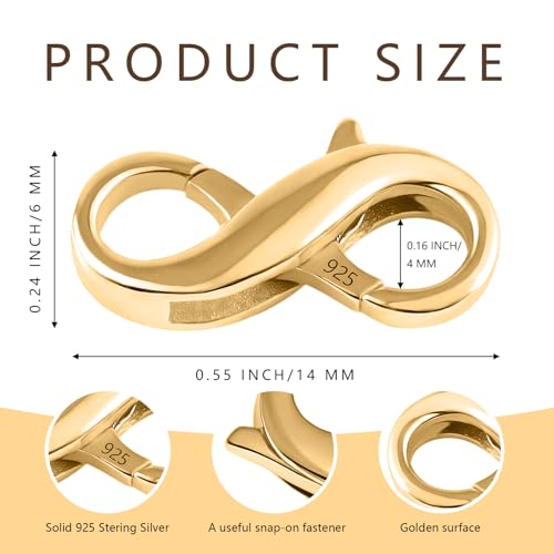 925 Sterling Silver Gold Necklace Extender,Lobster Claw Clasp for Necklaces,Bracelets,14K Gold Plated Chain Extenders and Jewelry Closures for DIY Repair(0.55"x0.24",Gold,1P)