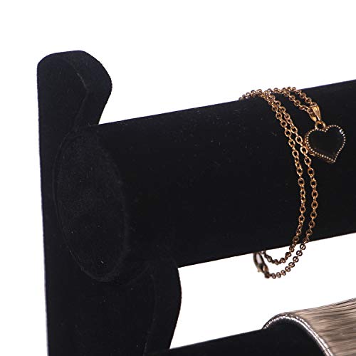 DIOMMELL 2 Pack Velvet Bracelet Holder with 3 Tier Rack, Jewelry Display Stand Watch Bangle Bar Necklace Storage Organizer, Black
