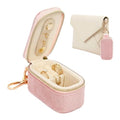 Velvet Mini Travel Jewelry Case Small 2-in-1 Ring Holder Box Keychain Portable Storage Clutch Organizer Gift for Women Earrings Necklace Wedding Party Outdoor