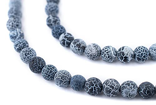 The Bead Chest Matte Round Black Crackled Agate Beads (8mm): Organic Gemstone Round Spherical Energy Stone Healing Power Crystal for Jewelry Bracelet Mala Necklace Making - color: Black Crackled Agate, size: 8mm