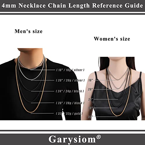 3 Pcs Chain Necklace for Men, 4mm Stainless Steel Gold Black and Silver Wheat Chains for Mens Jewelry Gift, 16"/20"/24"/28"/32 Inches