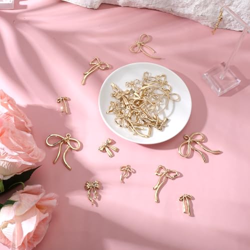 40pcs Alloy Bowknot Charms Links Golden Bow Tie Connector Charm Bow Dangle Pendants Mini Cute Bowknot Earring Charms for Jewelry Making Plated DIY Earrings Bracelet Necklaces Crafts