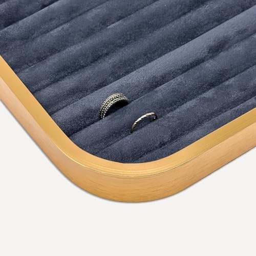 TheDisplayGuys - Aluminum Jewelry Organizer Display Tray - Faux Suede Insert - 9 Ring Holder Rows - Gold/Grey - color: Grey Suede, size: Jewelry Rows - 9, style: Aluminum - Gold