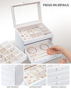 Jewelry Box with Glass Lid, Jewelry Organizer Box 3-Layer with 2 Drawers, Jewelry Boxes for Women Storage Earring Necklace Watch Bracelet and Rings - White - color: White 3-Layer