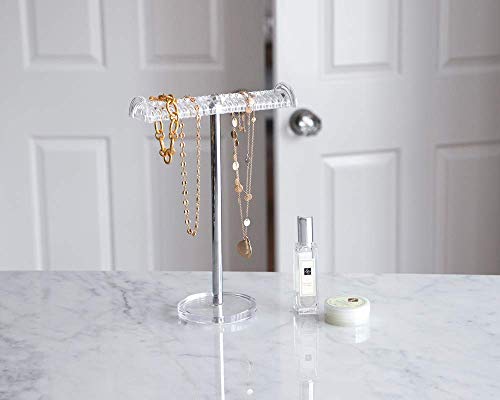 Isaac Jacobs Clear Acrylic Necklace & Bracelet Holder (8” inch T-Bar)– Hanging Chain and Bangles Organizer Sleek & Sturdy Stand for Jewelry – Storage Solution- Bedroom- Bathroom – Countertop - size: 8-Inch Wide Bar