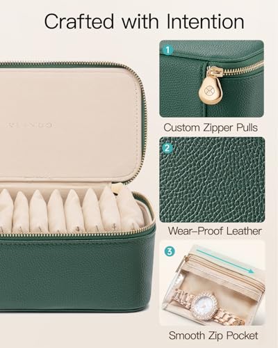 VLANDO Gifts for Teachers,Jewelry Case with 12 Velvet Jewelry Bags Travel Jewelry Organzier for Travelers Necklace Rings Earrings Jewelry Bags Birthday Wedding Gifts (Green) - color: 12PCS-Green