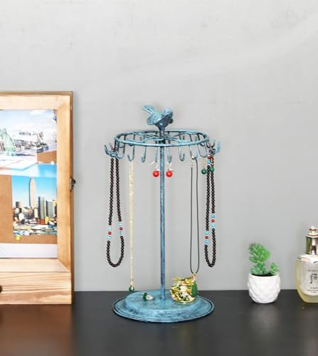 Bird Rotating Necklace Holder Bracelet Stand/Jewelry Organizer/Jewelry Tree, Turquoise - color: Turquoise