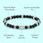 LeCalla Handmade Sterling Silver Mens Bracelets | Solid Italian 925 Chain Bracelets | Classic Designs Chain Bracelets for Men | Men's Silver Bracelet Gift for Dad, Boyfriend, Son - style: Stretchable Black Onyx Bead