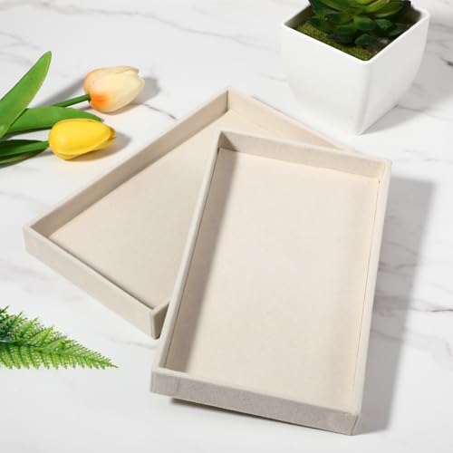 12 Pack 1 Grid Velvet Jewelry Trays, Stackable Jewelry Drawers Organizer Inserts, Beige Jewelry Storage Display Trays for Necklace, Earring, Ring, Bracelet, 8x4.6x0.91 Inches