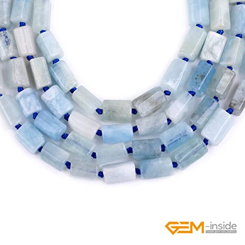 GEM-Inside 25Pcs 8x12mm Natural Blue Aquamarine Quartz Gemstone Faceted Freeform Tube Column Chakra Beads for Jewelry Making Full 15" Strand Power Energy Healing - color: Blue Aquamarine