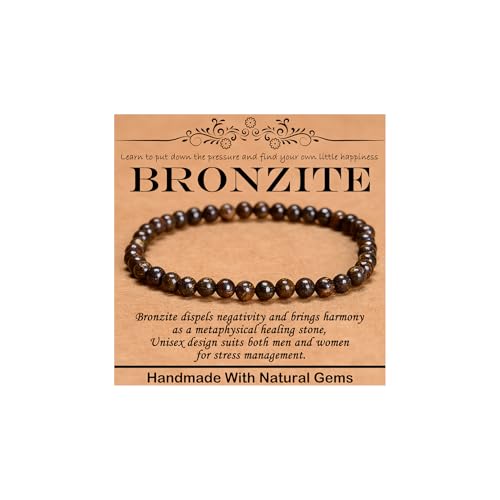Natural Healing Gemstone Bracelet Handmade Yoga Stretch Elastic Bracelet Stress Relief Crystal Jewelry for Men and Women - color: Bronzite (Release Pressure), size: 4mm