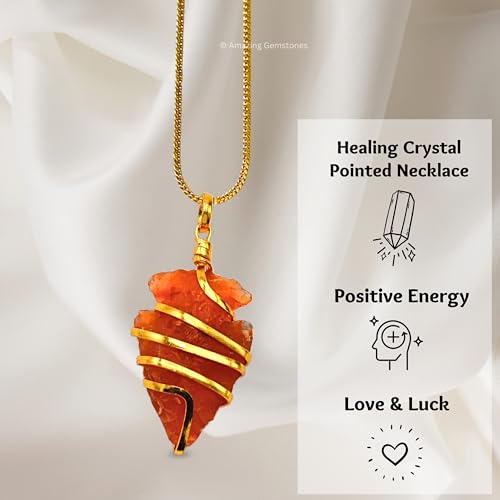 Amazing Gemstone Crystals and Healing Stones Carnelian Necklace - Gold Chain Necklace Pendant - Real Crystal Necklace - color: Gold Spiral Arrowhead, size: 1 PIECE