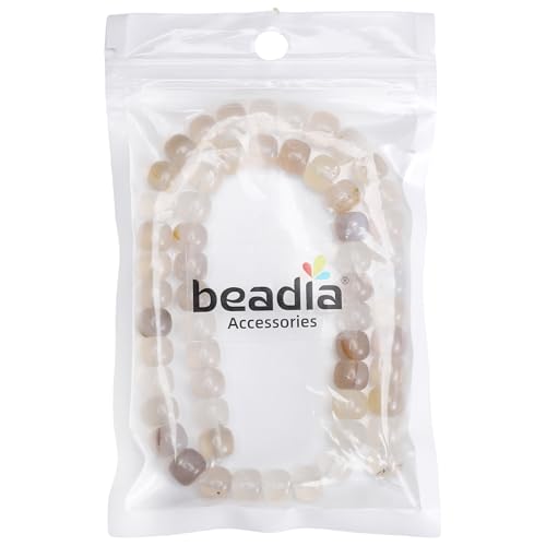 BEADIA Natural White Agate Flat Cut Round Drum Stone 8mmx7mm Loose Semi Gemstone Beads for Jewelry Making 38cm - color: White Agate