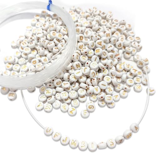 1100pcs Letter Beads Kit for Jewelry Making, Acrylic Alphabet Beads with Elastic String, DIY Bracelet Necklace Craft Kit for Women Girls (White & Colorful) - color: White & Colorful