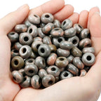 TUMBEELLUWA Natural Gemstone Beads for Jewelry Making, Rondelle Large Hole Loose Beads Pack of 15,Red Zebra Jasper(8x14mm) - color: Red & Gray