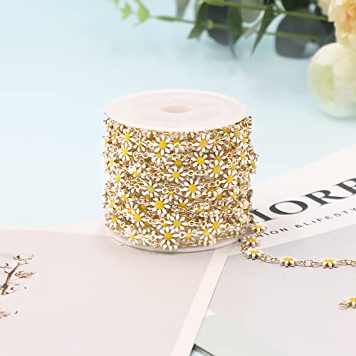 KYUNHOO 16.4 Feet/5M Daisy Flowers Link Chain KC Gold Plated Brass Chain for Jewelry Making Dainty Chain Bulk for Jewelry Craft DIY Finding Supplies - color: Daisy Gold