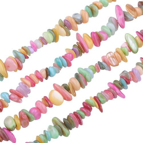 400pcs Pastel Shell Chip Beads 5-8mm Pre-drilled Freeform Loose Gemstone Healing Beads for DIY Jewelry Making Ring Earrings Necklace Bracelet Art Crafts - color: Pastel Shell
